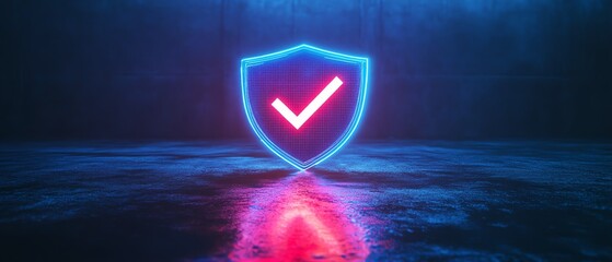 Aufkleber - Digital 3D blue and red glowing shield with check marks