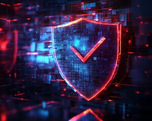 Aufkleber - Digital 3D glowing shield in blue and red with check marks