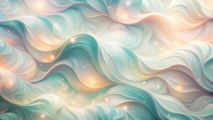 Wall Mural - Serene Pastel Waves with Glimmering Lights An Abstract Background Image of Flowing, Soft Curves and Subtle Shimmering Particles