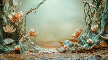 Wall Mural - a whimsical floral border with vibrant acrylic-painted petals and leaves.