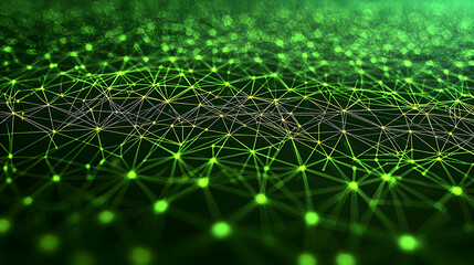 Green Network of Connected Dots and Lines on a Dark Background Illustrating Digital Technology