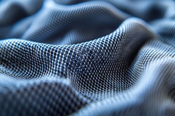 detailed close-up of textured gray fabric with a diamond net pattern, featuring soft waves and curve