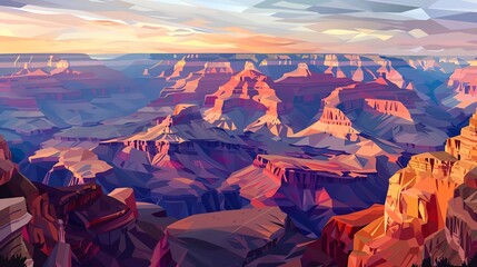 Wall Mural - An abstract, geometric illustration of the Grand Canyon at sunset.