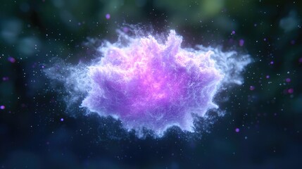Wall Mural - abstract cloud-like form glowing purple in a dark space. possible use for science fiction, fantasy, 