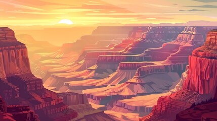 Wall Mural - An illustration of the Grand Canyon at sunset.