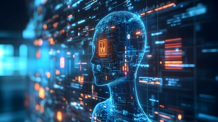 Wall Mural - a high-tech ad campaign for a new ai-powered assistant displayed on a futuristic digital screen