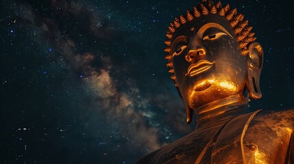 Wall Mural - A large golden Buddha statue against a starry night sky.