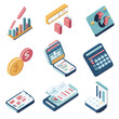 © TatChong - Isometric Business Finance Elements: Graph, Chart, Calculator, and Coinage