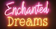 © antishock - Neon sign enchanted dreams floating tarot imagery glowing cosmic mist divine radiant wisdom bright colorful realistic photo