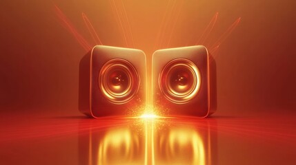 Aufkleber - 3D speakers producing vibrant light waves in a dynamic display of sound and color in a modern setting. Generative AI