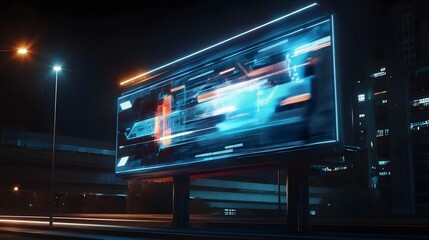 Wall Mural - A sleek and stylish ad for a new tech product displayed on a futuristic digital billboard