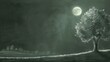 © Galib - A chalk drawing of a night sky with a full moon and trees on a green chalkboard.