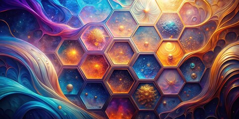 Wall Mural - Cosmic Honeycomb A Symphony of Celestial Wonders Within a Geometric Framework of Infinite Possibilities