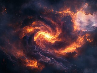 Wall Mural - Dramatic Galaxy Nebula with Swirling Clouds and Fiery Center Glow