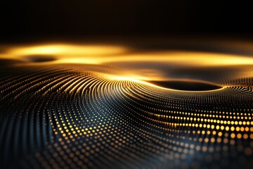 Poster - Waves of golden light creating a mesmerizing pattern on a dark surface during an artistic display. Generative AI