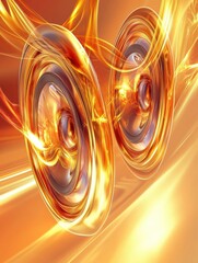 Fototapete - Innovative 3D speakers create vibrant light waves in a dynamic display for sound visualization at a tech event. Generative AI