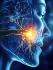 Aufkleber - Neural pathways illuminated in a digital illustration of human anatomy showcasing brain connectivity. Generative AI