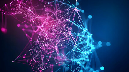 Abstract Network Design With Blue And Pink Lines And Dots On Dark Background