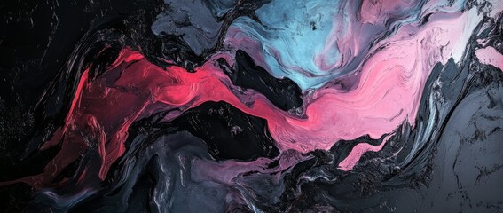 Wall Mural - colorful abstract design with swirling patterns in deep black and vibrant pink and blue tones