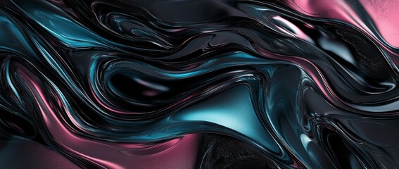 Wall Mural - colorful abstract design with swirling patterns in deep black and vibrant pink and blue tones
