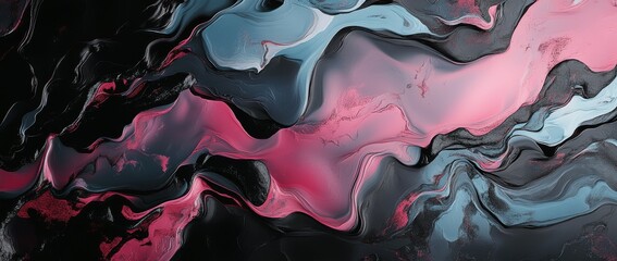 Wall Mural - colorful abstract design with swirling patterns in deep black and vibrant pink and blue tones
