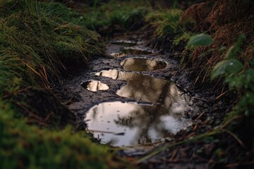 Poster - A small pool of water situated in the midst of a dense forest, surrounded by lush greenery