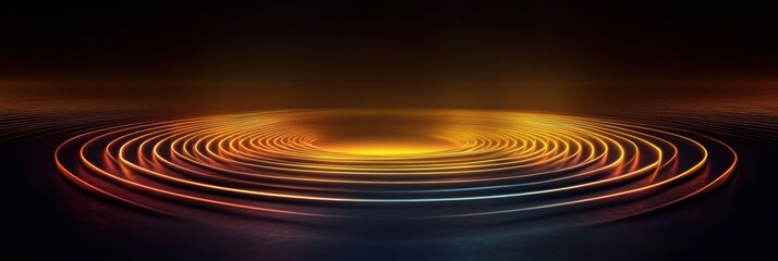 Poster - Circles of light create a mesmerizing effect on a dark background during a mysterious ambiance at night. Generative AI
