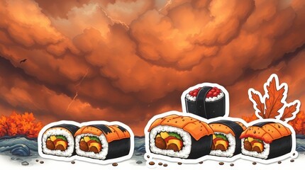 Wall Mural - cheerful sushi 