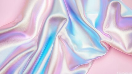 Wall Mural - Soft Iridescent Satin Fabric with Gentle Color Gradient on Pink Background