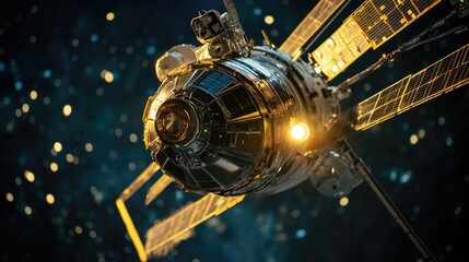 Wall Mural - a close-up view of a space station orbiting high above the earth