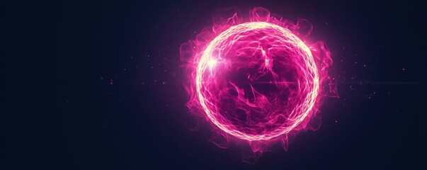 glowing pink energy sphere with dynamic light effects and cosmic background, copy space for text