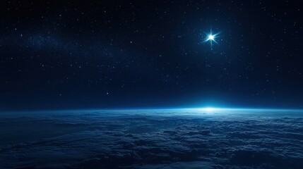 Poster - Majestic view of Earth from space with stars and distant celestial bodies at twilight. Generative AI