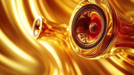 Aufkleber - 3D speakers radiating vibrant light waves in a luminous golden environment. Generative AI
