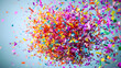 © julio - Exploding Cloud Of Colorful Confetti On Light Blue Background Representing Celebration And Joy