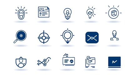 Leinwandbilder - Futuristic line style icons in a sleek monochrome design  representing the elements of a modern webinar environment  including symbols for real time discussions  virtual teamwork  knowledge sharing