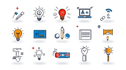 Fototapete - Minimalistic icon set showcasing the concept of virtual education and online presentations including symbols for coaching interactive video meetings e learning platforms and corporate web conferences