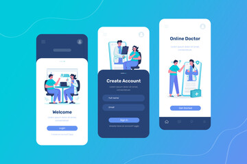 UI onboarding screen of online doctor medical application