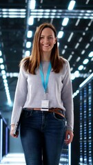 Fototapete - Happy Engineer In Data Center Server Room