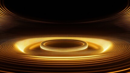 Fototapete - Mesmerizing golden wave patterns create an otherworldly experience in a dark environment during digital art creation. Generative AI