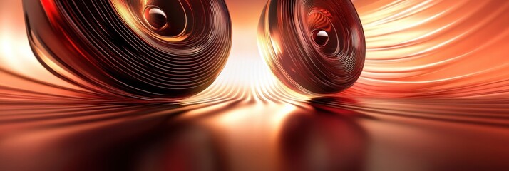 Fototapete - 3D speakers emit light waves creating a vibrant atmosphere in a modern room setting. Generative AI