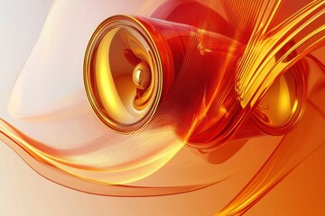 Fototapete - 3D speakers radiating light waves create a vibrant atmosphere in a modern showcase. Generative AI