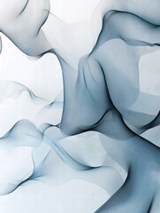 Poster - Flowing abstract shapes create a serene atmosphere with blue and white hues in an artistic representation. Generative AI
