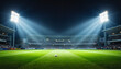 © ChrisKuz - Floodlit cricket stadium illuminating green field at night, dramatic ambiance
