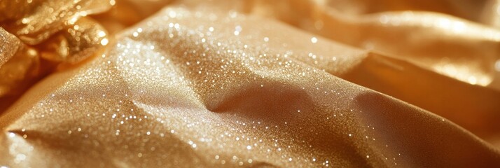 Fototapete - Glistening golden fabric draped elegantly with shimmering texture and rich color for decoration and design. Generative AI