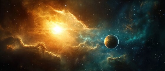 abstract space scene with planet and nebula