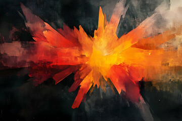 Wall Mural - An abstract digital painting of an explosion, with vibrant colors and fluid shapes creating dynamic movement in the center of the composition.