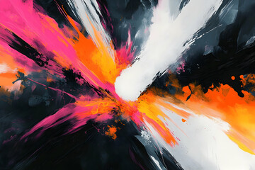Wall Mural - An abstract digital painting of an explosion, with vibrant colors and fluid shapes creating dynamic movement in the center of the composition.