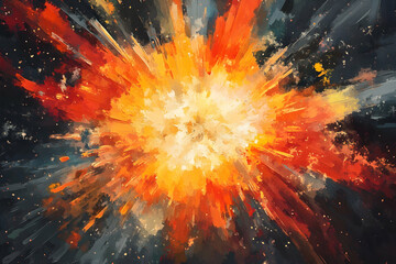 Wall Mural - an abstract digital painting of an explosion, with vibrant colors and fluid shapes creating dynamic 