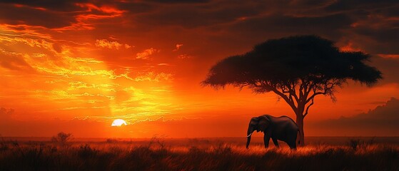 Sticker - African elephant sunset savanna landscape