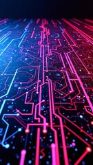 Poster - Abstract digital lines and circuits in bright neon colors against a dark background, suggesting innovation and technology